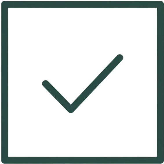Green check mark icon inside a square on a white background